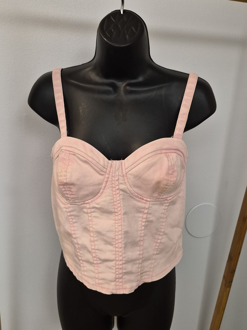 No Boundaries Peach Denim Style Smocked Corset Crop Top